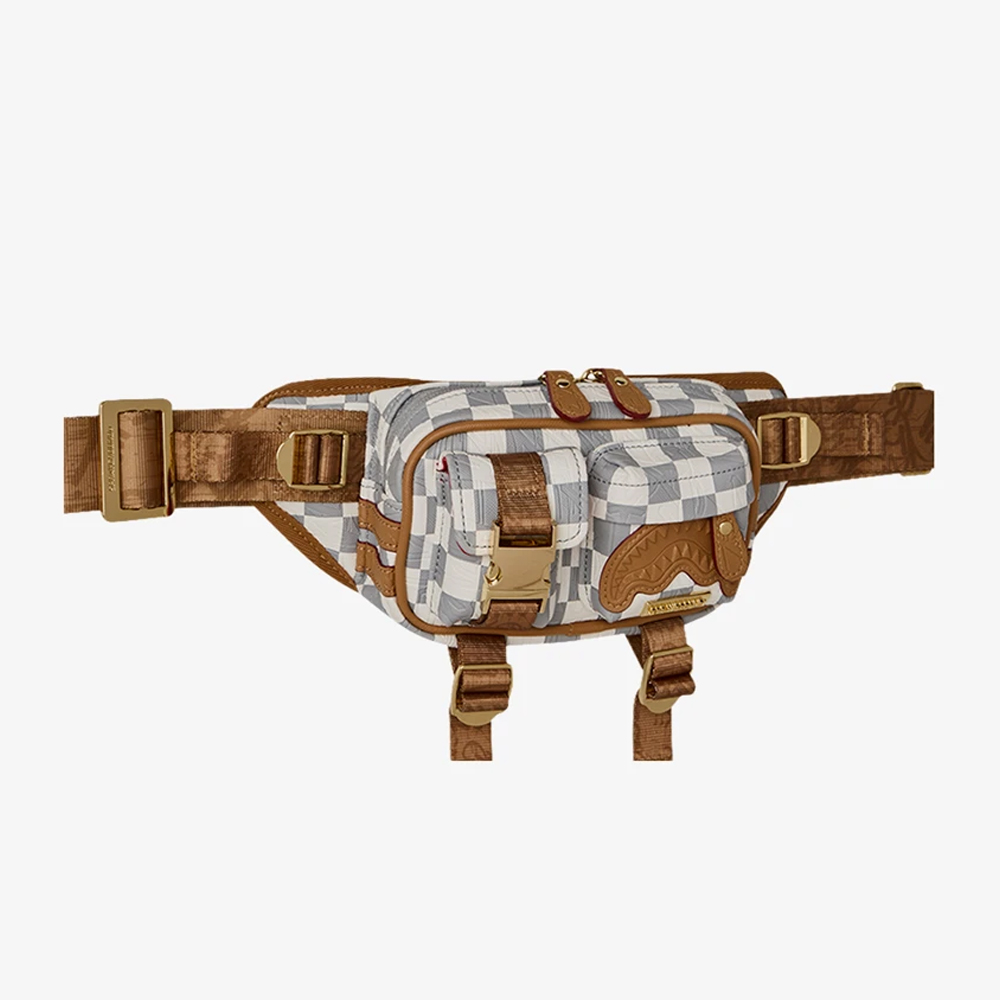 SPRAYGROUND Embossed Cream Check Cargo Crossbody Unisex Τσαντάκι Μέσης - 2